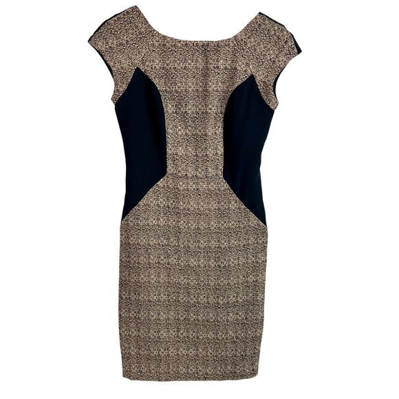 Eva Franco Tweed Sheath Cap Sleeve Dress Size 4 Black Side Panels - Picture 2 of 9